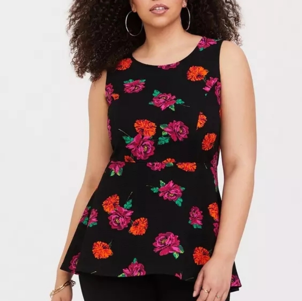Torrid Black Floral Ponte Hi-Lo Top